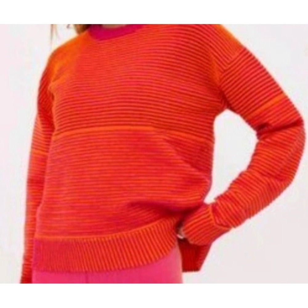 Beach Riot Orange Pink Striped‎ Ribbed Knit Crewneck Sweater Small Long Sleeve